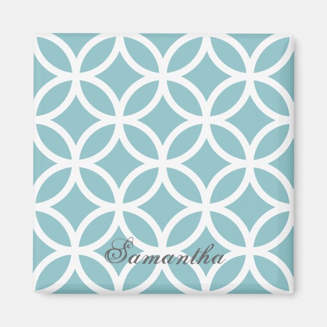 Teal Diamond Pattern Personalised Magnet (Front)