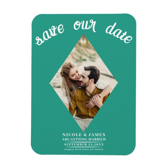 Teal Diamond Photo Wedding Save the Date Magnet (Vertical)