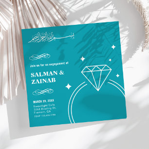 Teal Diamond Ring Islamic Muslim Engagement Invitation