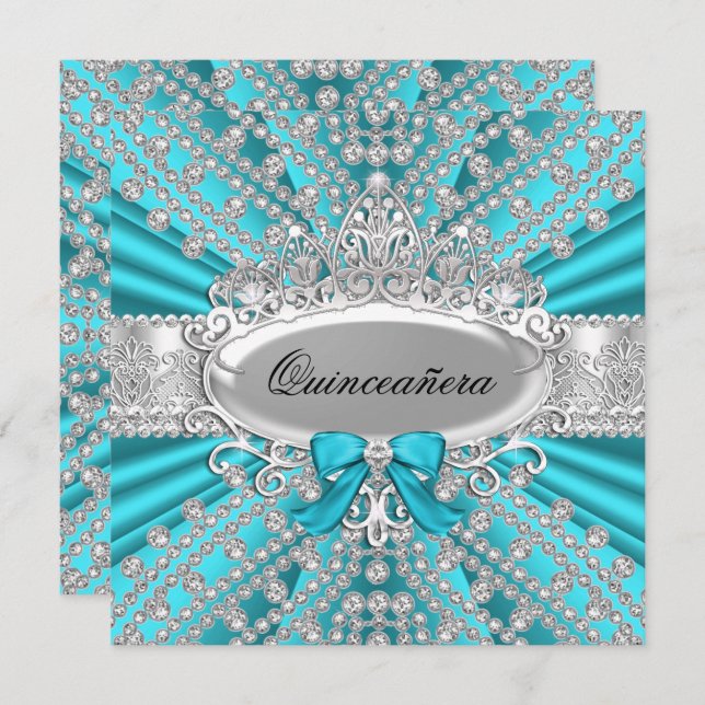 Teal Diamond & Tiara Quinceañera Invitation (Front/Back)
