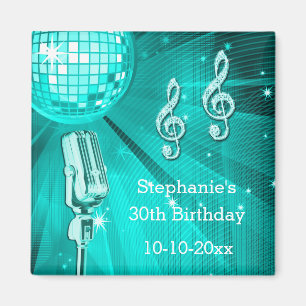 Teal Disco Ball and Retro Microphone 30th Birthday Magnet