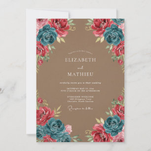 Teal Distinctive Rustic Wedding Invitation