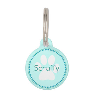 Teal Dog Name and Address Paw Print Dog Tag