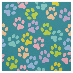 Teal Doggy Paw Prints Pattern Fabric
