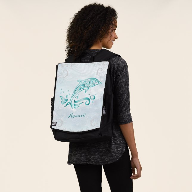 Teal Dolphin Personalised Backpack (Worn)