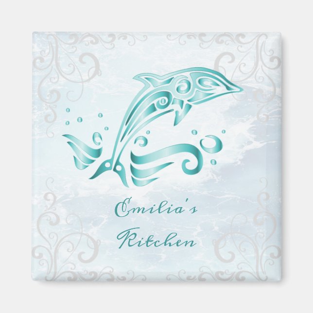 Teal Dolphin Personalised Magnet (Front)
