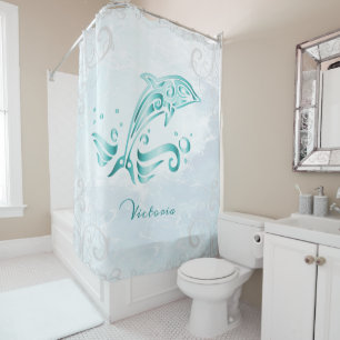Teal Dolphin Personalised Shower Curtain