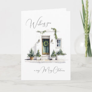 Teal Door White Home Christmas Holiday Card