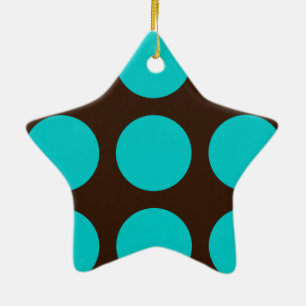 Teal Dots on Chocolate Brown Ceramic Tree Decoration