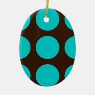Teal Dots on Chocolate Brown Ceramic Tree Decoration