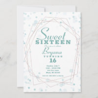 Teal Dots Rose Gold Geometric Modern Sweet 16