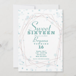 Teal Dots Rose Gold Geometric Modern Sweet 16  Invitation