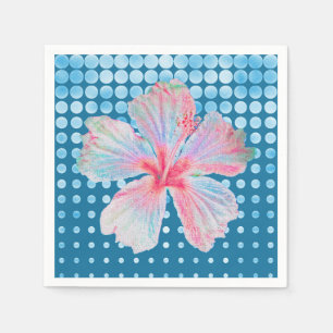 Teal Dotted Hibiscus Flower Napkin