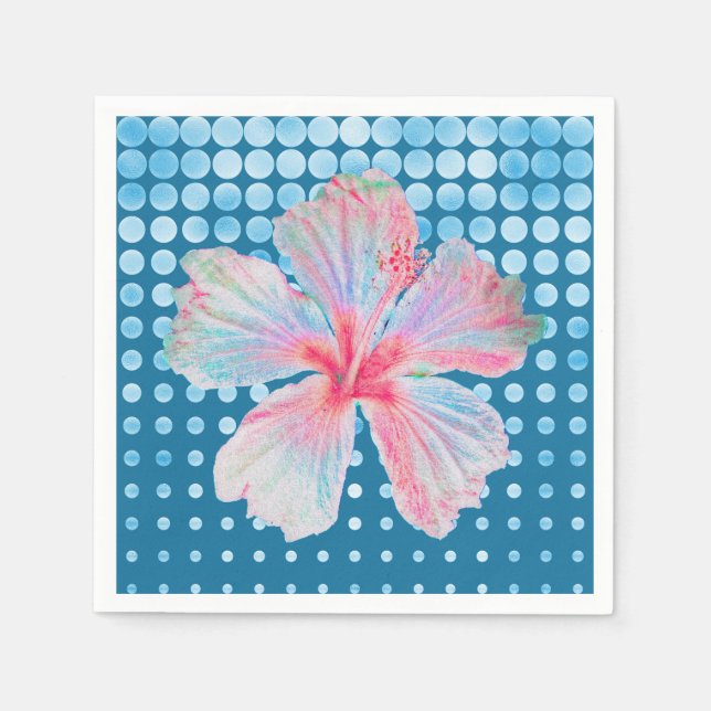 Teal Dotted Hibiscus Flower Napkin (Front)