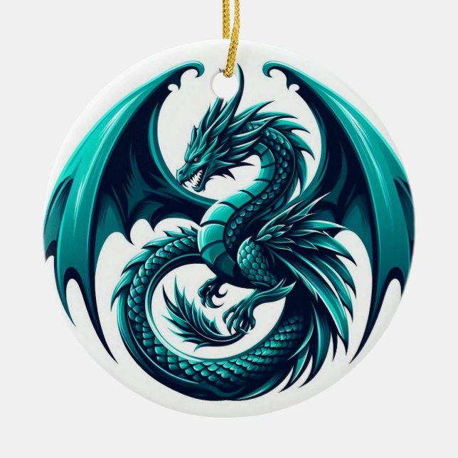 Teal Dragon Ceramic Tree Decoration (Front)