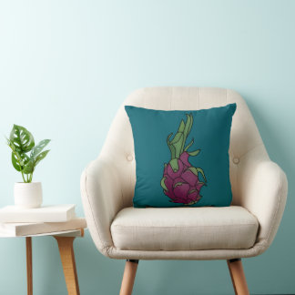 Teal Dragon Fruit Throw Pillow