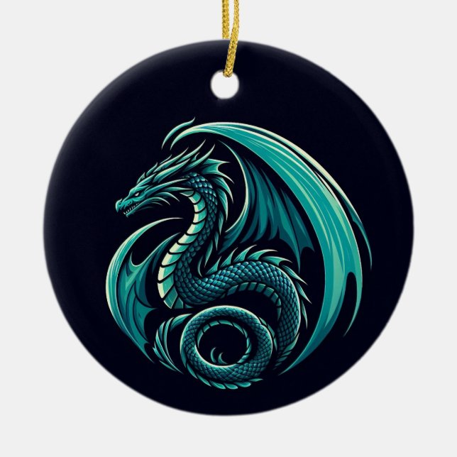 Teal Dragon Too Ceramic Tree Decoration (Front)
