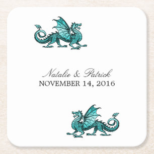 Teal Dragon Wedding Paper Coasters