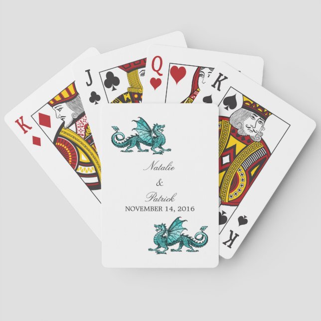 Teal Dragon Wedding Playing Cards (Back)