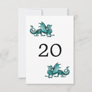 Teal Dragon Wedding Table Card