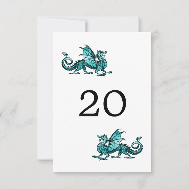Teal Dragon Wedding Table Card (Front)