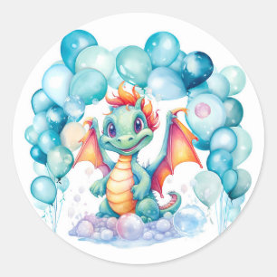 Teal Dragon with Balloon Arch Birthday Party Classic Round Sticker