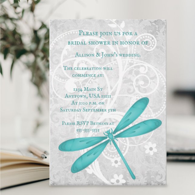 Teal Dragonfly Bridal Shower Invite (Creator Uploaded)