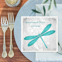 Teal Dragonfly Bridal Shower Napkin