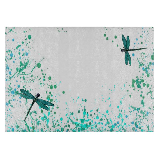 Teal Dragonfly Cutting Board (Front)