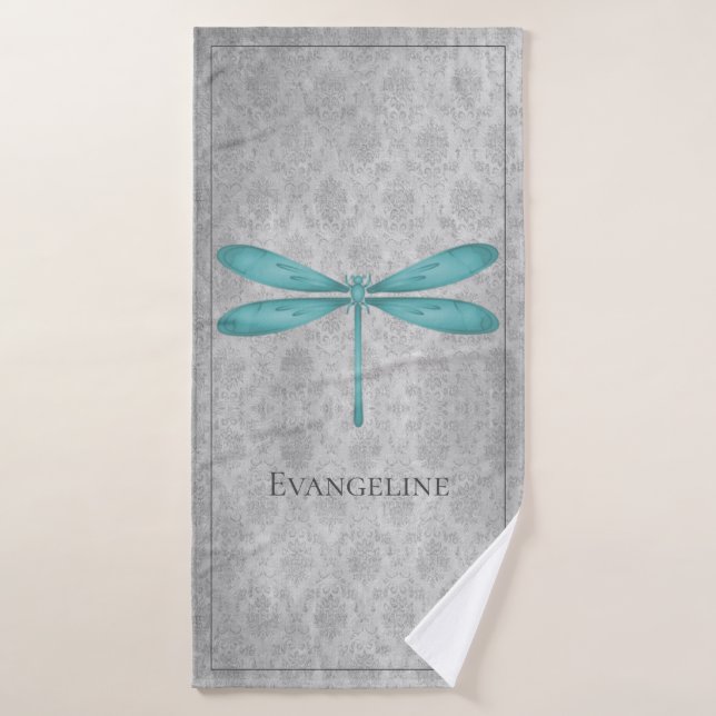 Teal Dragonfly Damask Bath Towel Set (Bath Towel)