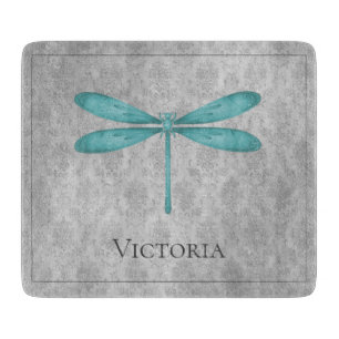 Teal Dragonfly Damask Cutting Board