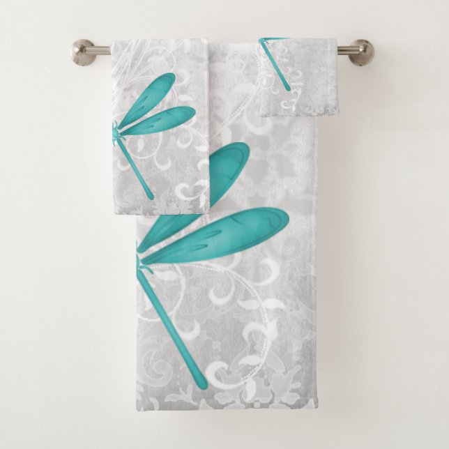 Teal Dragonfly Personalised Bath Towels (Insitu)