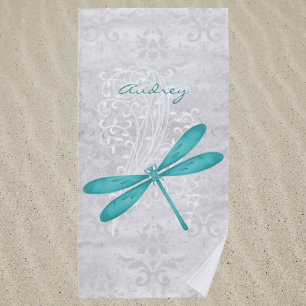 Teal Dragonfly Personalised Beach Towel