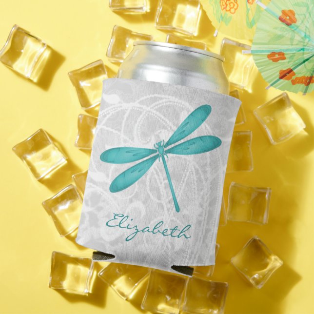 Teal Dragonfly Personalised Can Cooler (In Situ Summer)