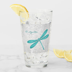 Teal Dragonfly Personalised Glass Cup