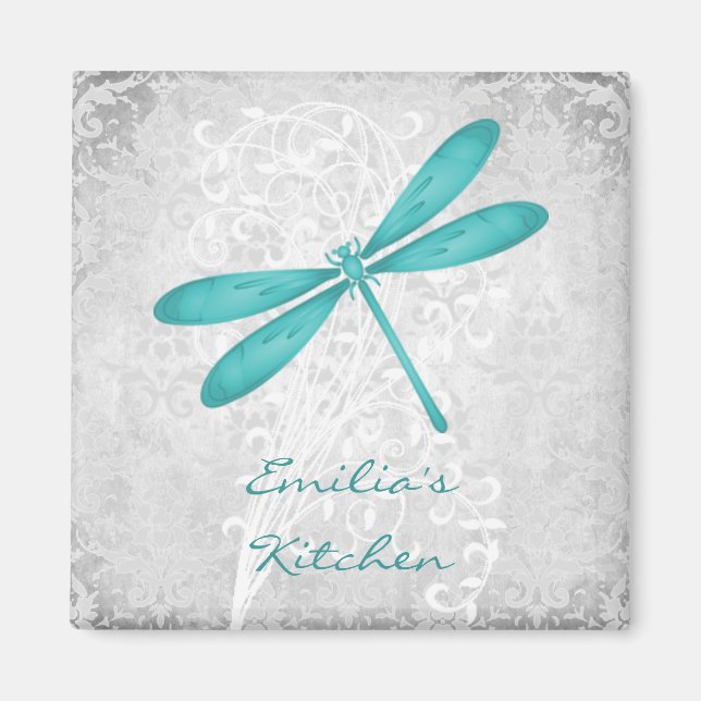 Teal Dragonfly Personalised Magnet (Front)