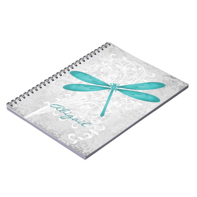 Teal Dragonfly Personalised Spiral Photo Notebook (Left Side)