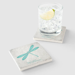 Teal Dragonfly Personalised Stone Coaster