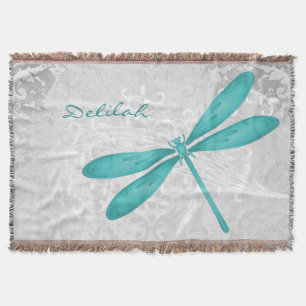 Teal Dragonfly Personalised Throw Blanket