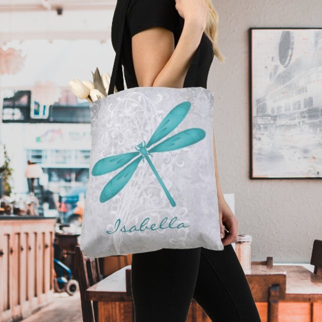 Teal Dragonfly Personalised Tote Bag (Teal Dragonfly Personalized Tote Bag)