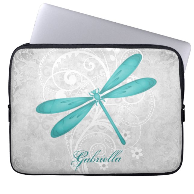 Teal Dragonfly Personalized Laptop Sleeve (Front)