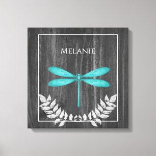 Teal Dragonfly Rustic Canvas Print