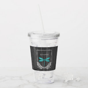 Teal Dragonfly Rustic Personalised Acrylic Tumbler