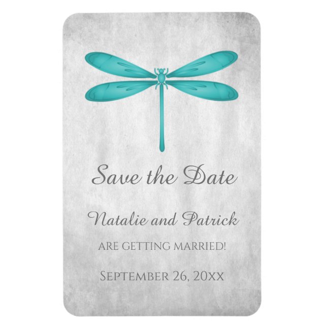 Teal Dragonfly Save the Date Magnet (Vertical)