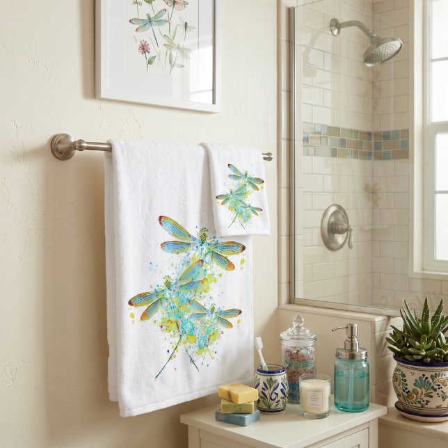 Teal Dragonfly splatter  Bath Towel Set (Creator Uploaded)