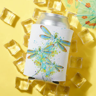 Teal Dragonfly splatter Can Cooler