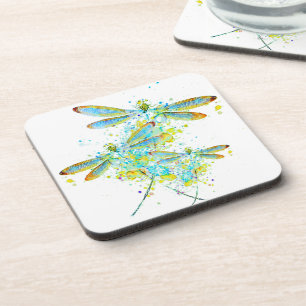 Teal Dragonfly splatter Coaster