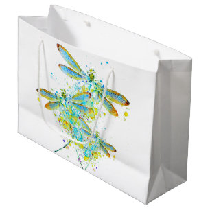 Teal Dragonfly splatter Large Gift Bag