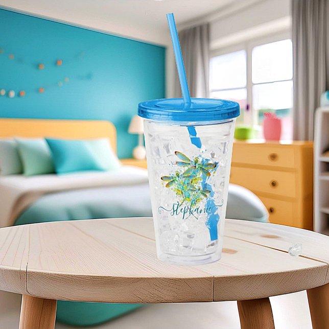 Teal Dragonfly splatter personalised   Acrylic Tumbler (Creator Uploaded)