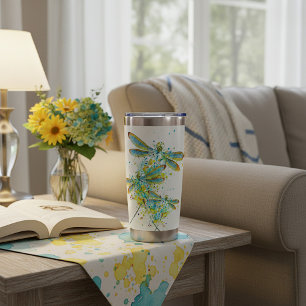 Teal Dragonfly splatter personalised  Insulated Tumbler